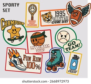 Deportivo Kids Patch Set divertido zapatillas de deporte de dibujos animados, bolas de iconos de energía