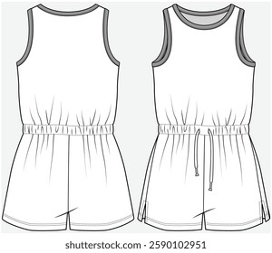 SPORTY KNIT PLAYSUIT WITH DOLPHIN HEMLINE DETAIL DESIGNED FOR KID GIRLS TWEENS, AND TEEN GIRLS IN VECTOR FILE