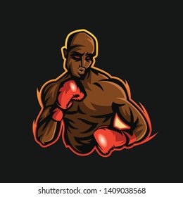 A sporty logo featuring a boxer in a rage mode and in a e sport logo style