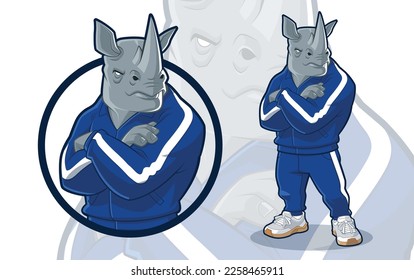 Sporty Looking Rhino in Blue Tracksuit