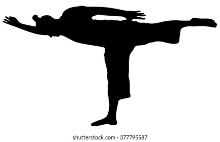Sporty man doing exercise for legs, balancing in Warrior III posture, Virabhadrasana 3- Yoga position