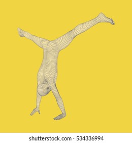 Sporty man doing handstand exercise. Gymnast. 3D model of man. Human body model. Gymnastics activities for icon health and fitness community.