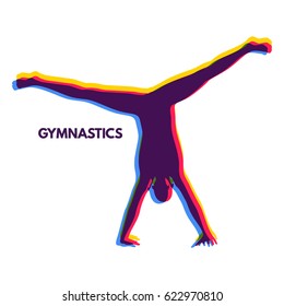 Sporty man doing handstand exercise. Gymnast. Silhouette of a Dancer. Gymnastics Activities for Icon Health and Fitness Community. Sport Symbol. Vector Illustration.