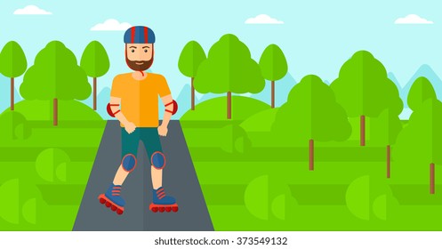 Sporty man on roller-skates.