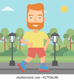 Sporty man on roller-skates.