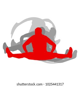 Sporty man in red doing warm up exercise isolated on white background motion concept with shadows