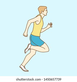 Sporty man runner on color background. Side view. Sport and healthy lifestyle