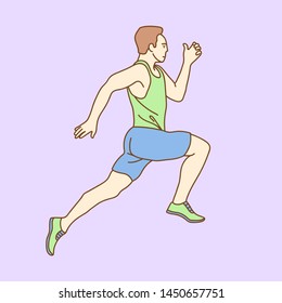 Sporty man runner on color background. Side view. Sport and healthy lifestyle