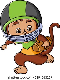 The sporty monkey is playing rugby with a full equipment of illustration