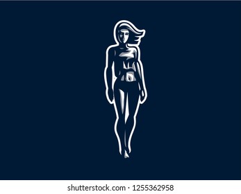 Sporty muscular woman fitness. Vector illustration.