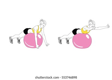Sporty nice girl do exercises on fit ball vector