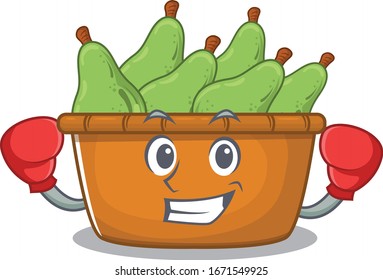 A sporty pear fruit box boxing mascot design style