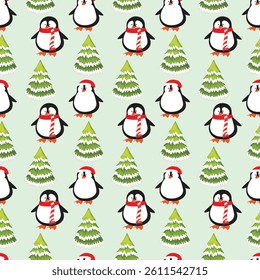 Sporty penguins Seamless Vector Pattern Design