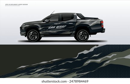 Sporty pick up truck car wrap livery design ready print decal fit on universal pick up truck vecihles