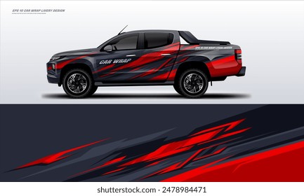 Sporty pick up truck car wrap livery design ready print decal fit on universal pick up truck vecihles