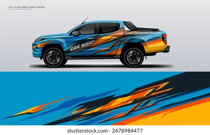 Sporty pick up truck car wrap livery design ready print decal fit on universal pick up truck vecihles