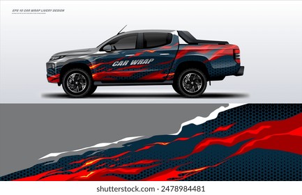 Sporty pick up truck car wrap livery design ready print decal fit on universal pick up truck vecihles