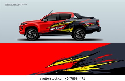 Sporty pick up truck car wrap livery design ready print decal fit on universal pick up truck vecihles