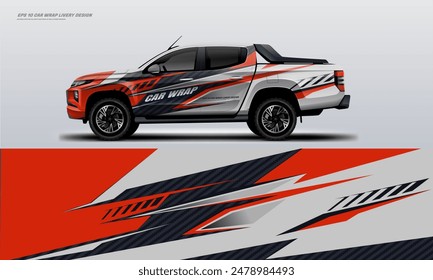 Sporty pick up truck car wrap livery design ready print decal fit on universal pick up truck vecihles