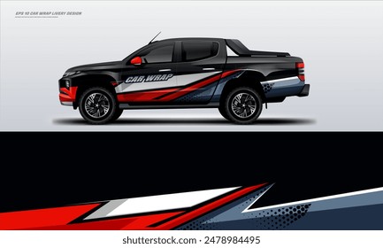 Sporty pick up truck car wrap livery design ready print decal fit on universal pick up truck vecihles