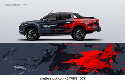 Sporty pick up truck car wrap livery design ready print decal fit on universal pick up truck vecihles