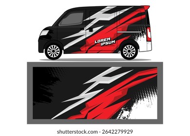 Sporty corridas grande van wrap carro wrap livery design foe universal médio vetor eps vetor pronto imprimir arquivo imprimível EPS 10