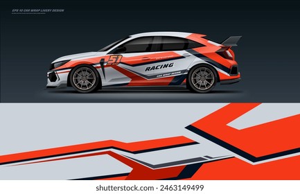 Sportliche Racing Car Wrap Livery Design. Vinyl Aufkleber Design in Vektorgrafik Datei