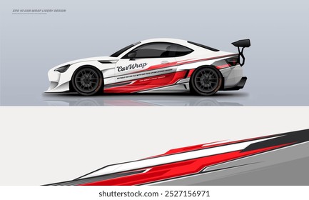 Sporty Racing Car wrap livery design vector file eps 10 ready print file for universal car wrap.