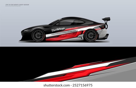 Sporty Racing Car wrap livery design vector file eps 10 ready print file for universal car wrap.