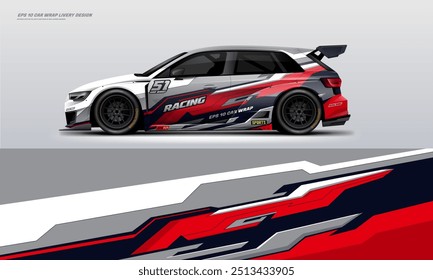 Sporty racing red grey car wrap design livery universal car racing decal vector file and printable file below