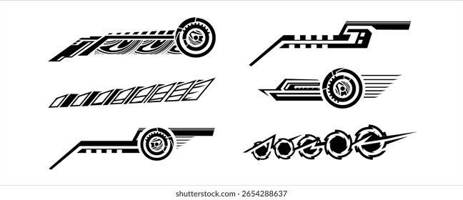 Sporty racing stripes. Set of vector illustrations for sports cars. Racing sports cutting stickers.