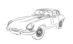 
Sporty Retro Car Jaguar E-type Drawn Sketch On White Background.