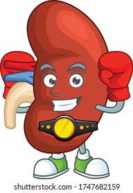A sporty right human kidney boxing athlete cartoon mascot design style