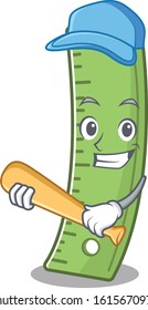 Sporty ruler cartoon character design with baseball
