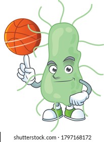 An sporty salmonella mascot design style playing basketball on league. Vector illustration