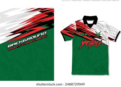 Sporty simple sublimation jersey design racing motorsport striking stripes green blue red white energetic active template background abstract grunge brush vector pattern