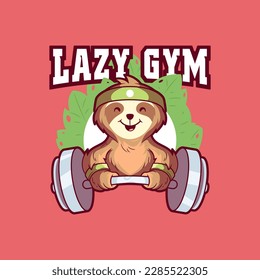 A sporty sloth character lifting weights vector illustration. Exercise, brand, sport design concept.