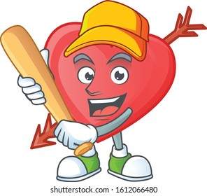 Sporty smiling arrow love cartoon mascot with baseball