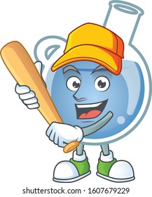 Sporty smiling blue potion cartoon mascot with baseball