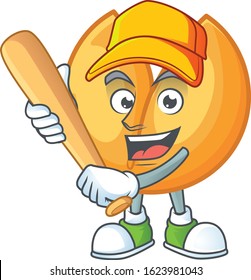 Sporty smiling chinese fortune cookie cartoon mascot with baseball