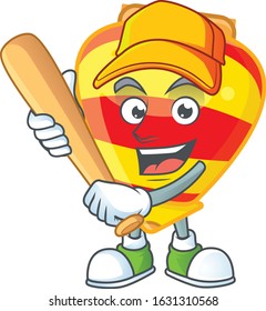 Sporty smiling chinese gold tops toy cartoon mascot with baseball