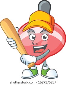 Sporty smiling chinese red tops toy cartoon mascot with baseball