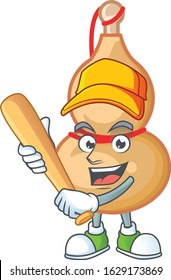 Sporty smiling chinese wine bottle cartoon mascot with baseball