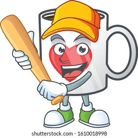 Sporty smiling cup of coffee with heart cartoon mascot with baseball