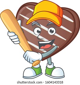 Sporty smiling stripes chocolate bar cartoon mascot with baseball