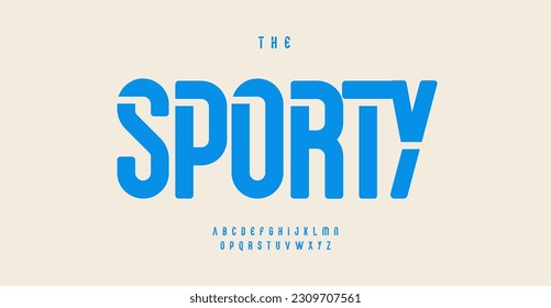 Sporty stencil alphabet, retro sans serif tall letters, rounded high font for sport logo, title, headline, label, contemporary typography, modern typographic design. Vector typeset