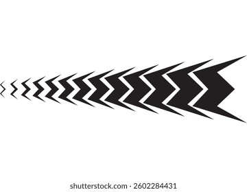 Sporty striped pattern. Abstract arrow. Black design element on a white background. Racing application on the car body,  boat, toy, sportswear. Speed ​​vector background.