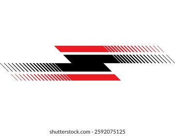 Sporty striped stripe for vehicle body, with black and red lines, speed and movement.  for sports, racing or modern car design, sportswear, toys.  Vector background. Decorative strip, lightning