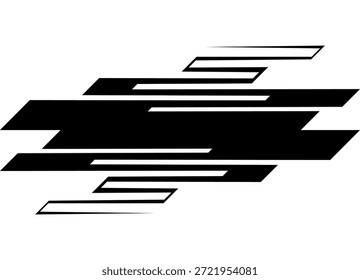 Patrón de Vector a rayas deportivo para la carrocería del coche, publicidad, ropa deportiva, juguete, cubierta, embalaje. Elemento de diseño negro sobre fondo blanco. Fondo de Vector moderno. Lugar para el texto