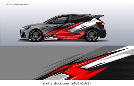 Sporty striping car wrap livery design for medium hatchback vector file decal printable file below